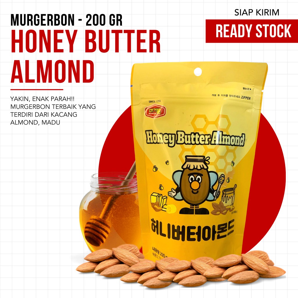 Honey Butter Almond / Kacang Almond Rasa Madu Mentega - Murgerbon 200 gr