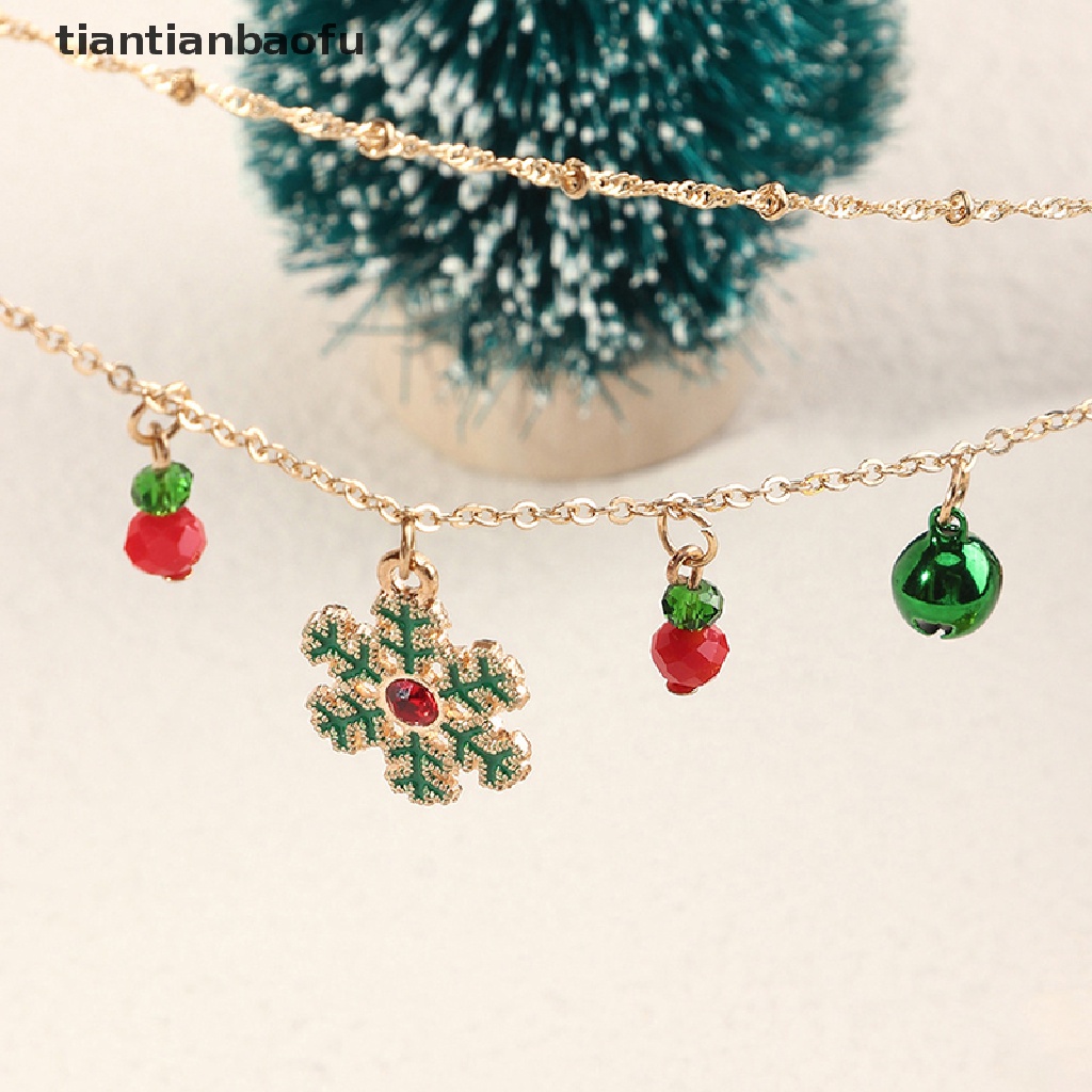 [tiantianbaofu] Halus Warna-Warni Lonceng Kristal Pohon Natal Liontin Kalung Untuk Wanita Fashion Klavikula Rantai Kalung Perhiasan Xmas Tahun Baru Hadiah Butik