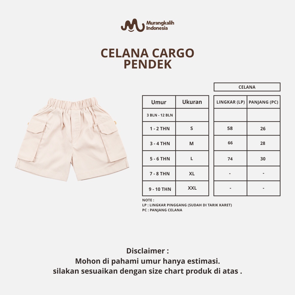 MURANGKALIH - RELAX SHORT PANTS | Celana Pendek Anak Cargo Untuk Laki Laki Umur 1 - 5 Thn