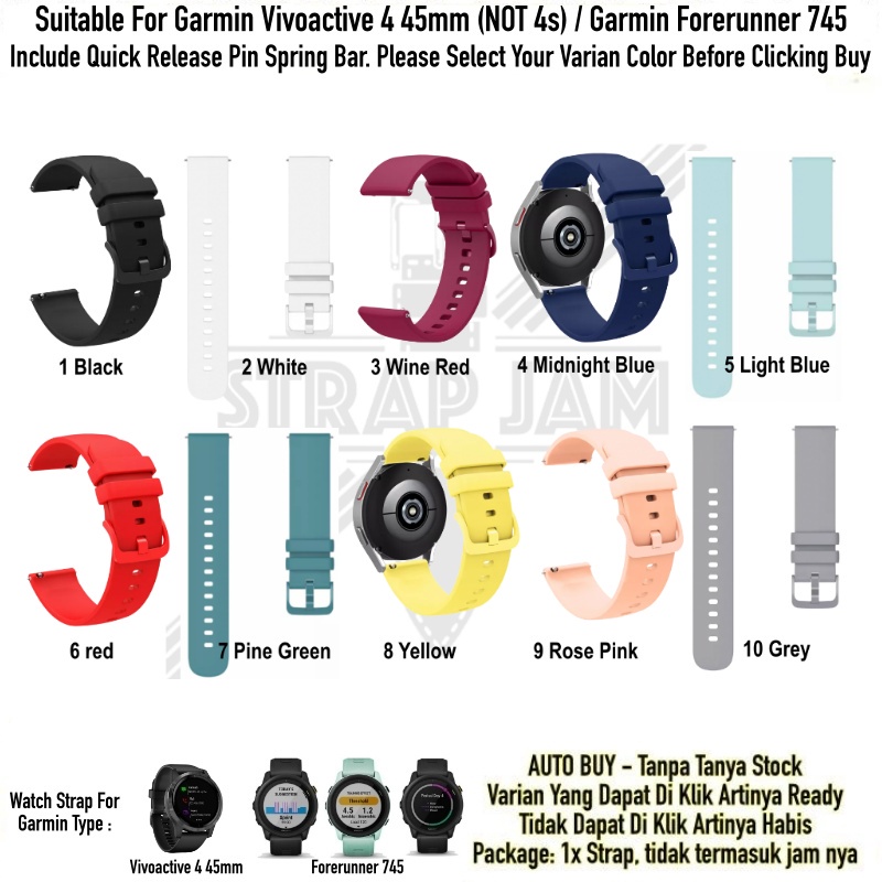 PWK Tali Jam Tangan Garmin Vivoactive 4 45mm / Forerunner 745 - Strap 22mm Silikon Rubber Nyaman