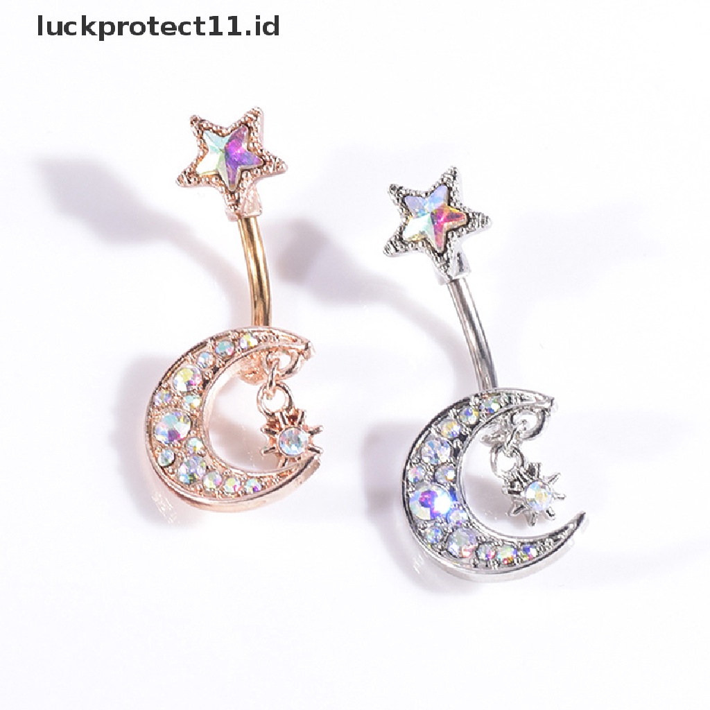 /Fashion Hot// Fashion// Pusar Belly Button Rings Bar Kristal Bulan Bintang Menjuntai Perhiasan Tubuh.