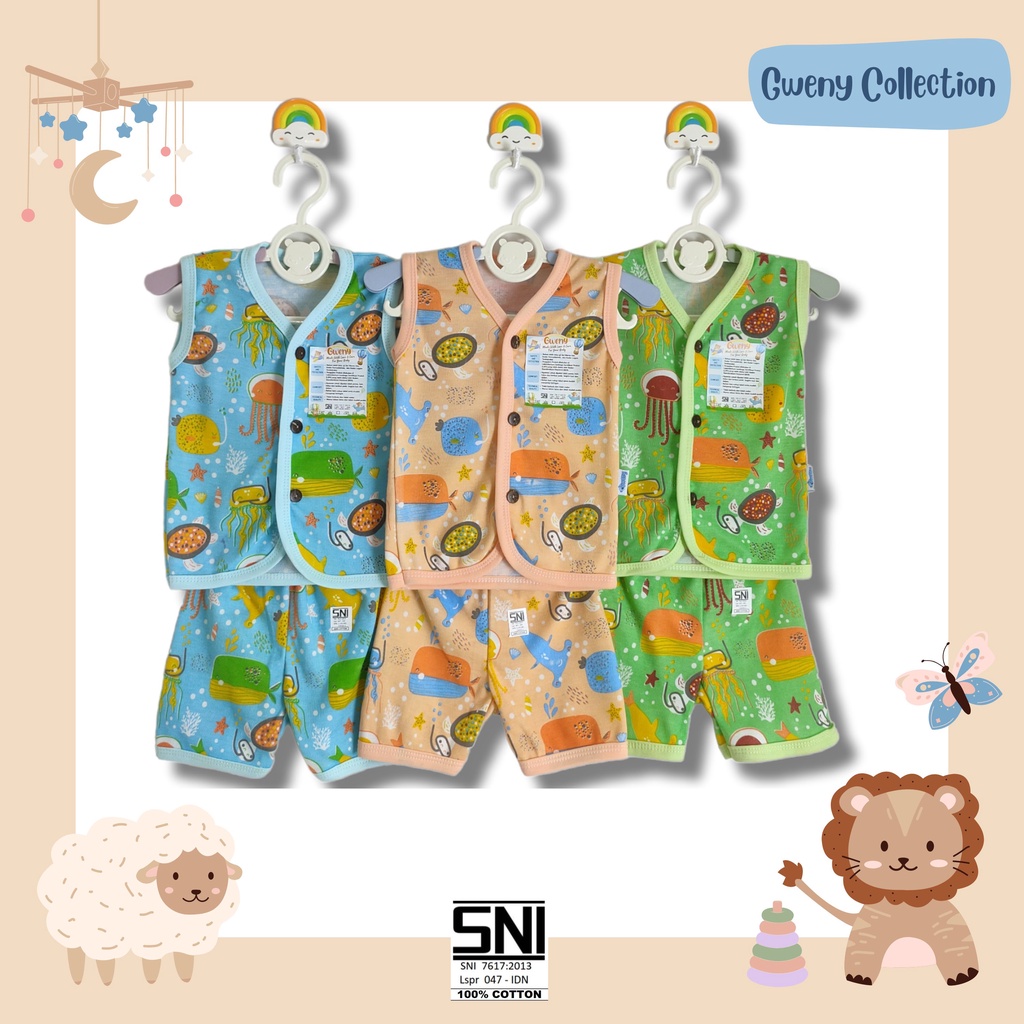 SETELAN BAJU BAYI BAJU DAN CELANA BAYI 3 - 12 BULAN UNISEX MURAH GWENY