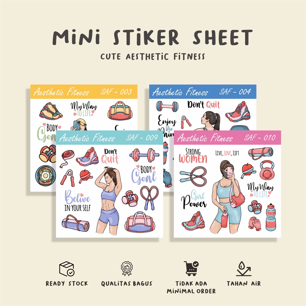 

( 10 pcs ) cetak stiker hp/AESTHETIC FITNESS/murah/stiker sheet/scrapbook/waterproff