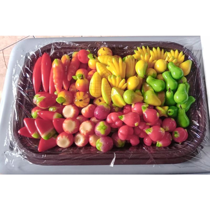 Lukchup Look Choup isi 100 Kue Buah Mini Thailand Dessert Kue buah Fantasi Nampan Tray Kue Tampah Jajanan Pasar