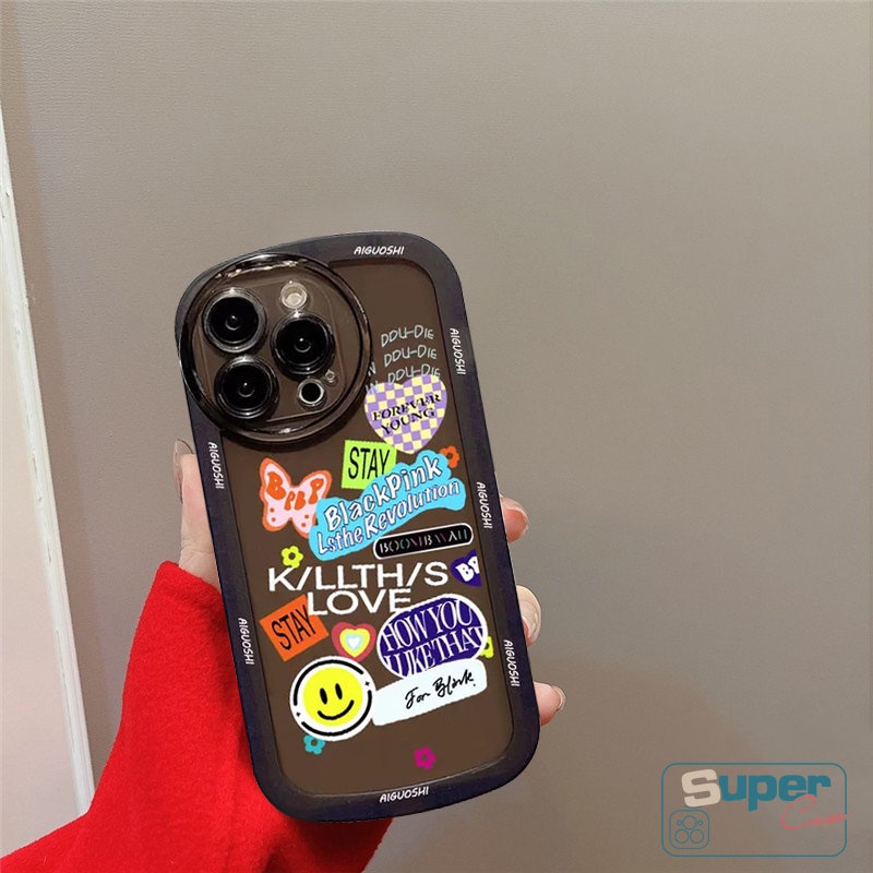 Casing Casetify BlackPink Trend Case Realme C31 C15 C35 C25 C21Y C12 C11 C25Y C25s Realme 9i 5 6i 5i 5s C20 C20A C3 C1 Kartun Lucu Stiker Label Smile Lembut Airbag Penutup Belakang