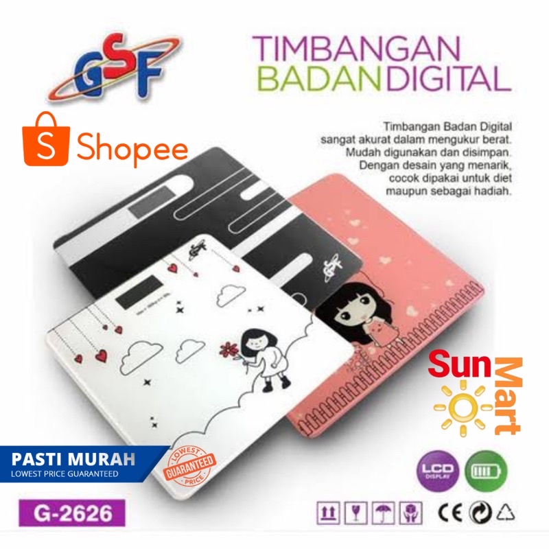 MURAH MERIAH!!  Timbangan Badan Digital GSF Kaca Mewah Max 180 Kg