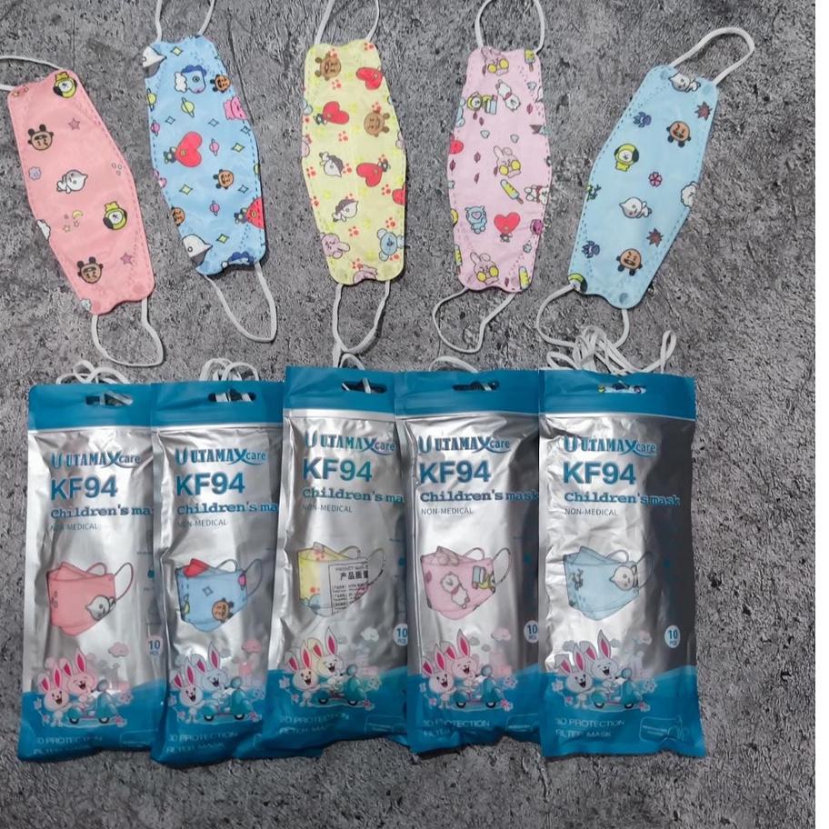↳ KF94 ANAK UTAMA EMBOS - MASKER KF94 ANAK KIDS UTAMA CARE 4PLY KEMENKES PUTIH & BT21 BTS MCO11