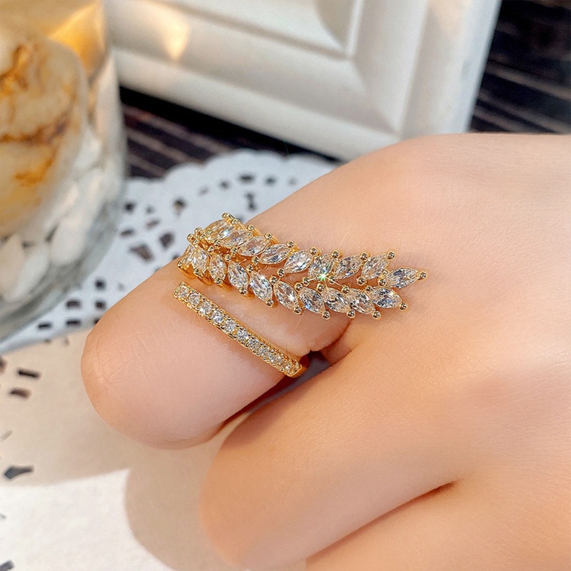 Trendi Daun Cincin Untuk Wanita Micro Paved Putih Cubic Zirconia Mewah Pengantin Pesta Pernikahan Finger-Ring Statement Jewelry