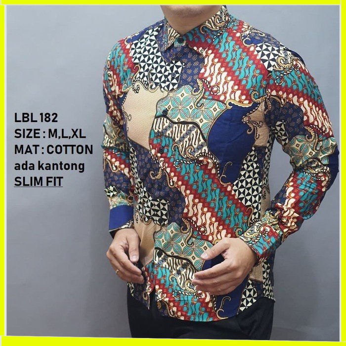 KEMEJA PRIA BATIK LENGAN PANJANG HEM BAHAN KATUN HALUS 40S LBL 182 MEWAH PREMIUM BAJU ELEGANT SIZE M L XL SKU MS JAKARTA