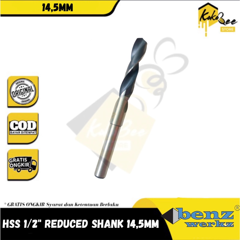 Mata bor besi HSS shank 1/2" - Reduced shank 14,5 mm besi kayu plastik / Mata bor besi HSS shank 1/2