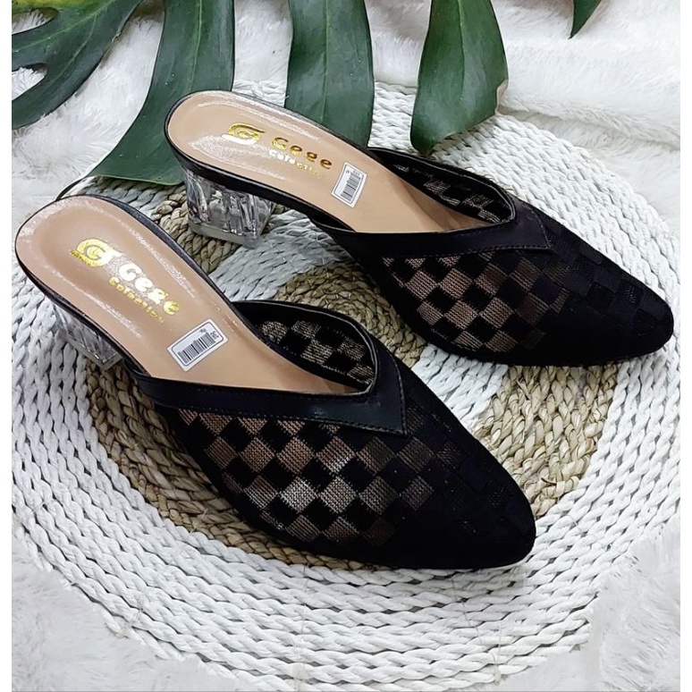 Sandal Jala Kotak Hak Kaca 5cm