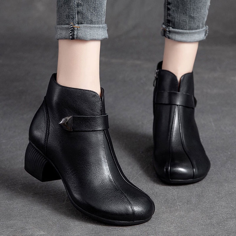 Terlaris Klasik Fashion Kulit Asli Sepatu Boots Wanita Cewek Resleting Tinggi Hak Casual Formal Kerja Kuliah Ringan Lentur Murah 234