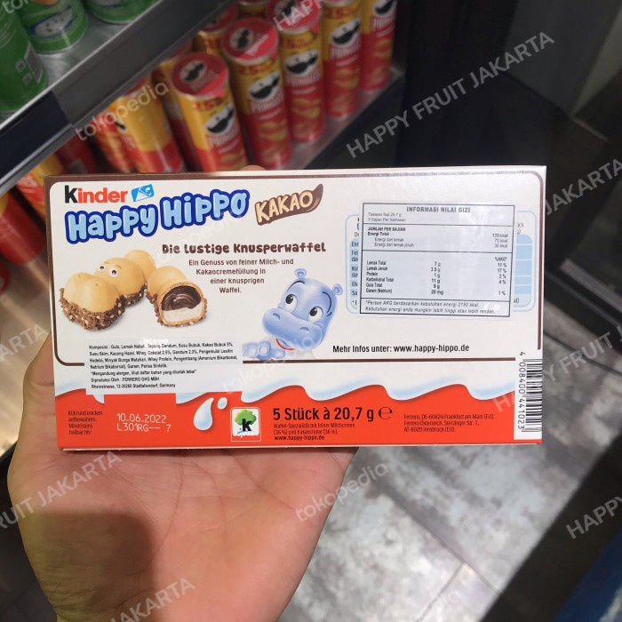 

Kinder Happy Hippo Kakao Biskuit Isi Krim Coklat 103,5G /5 Pcs