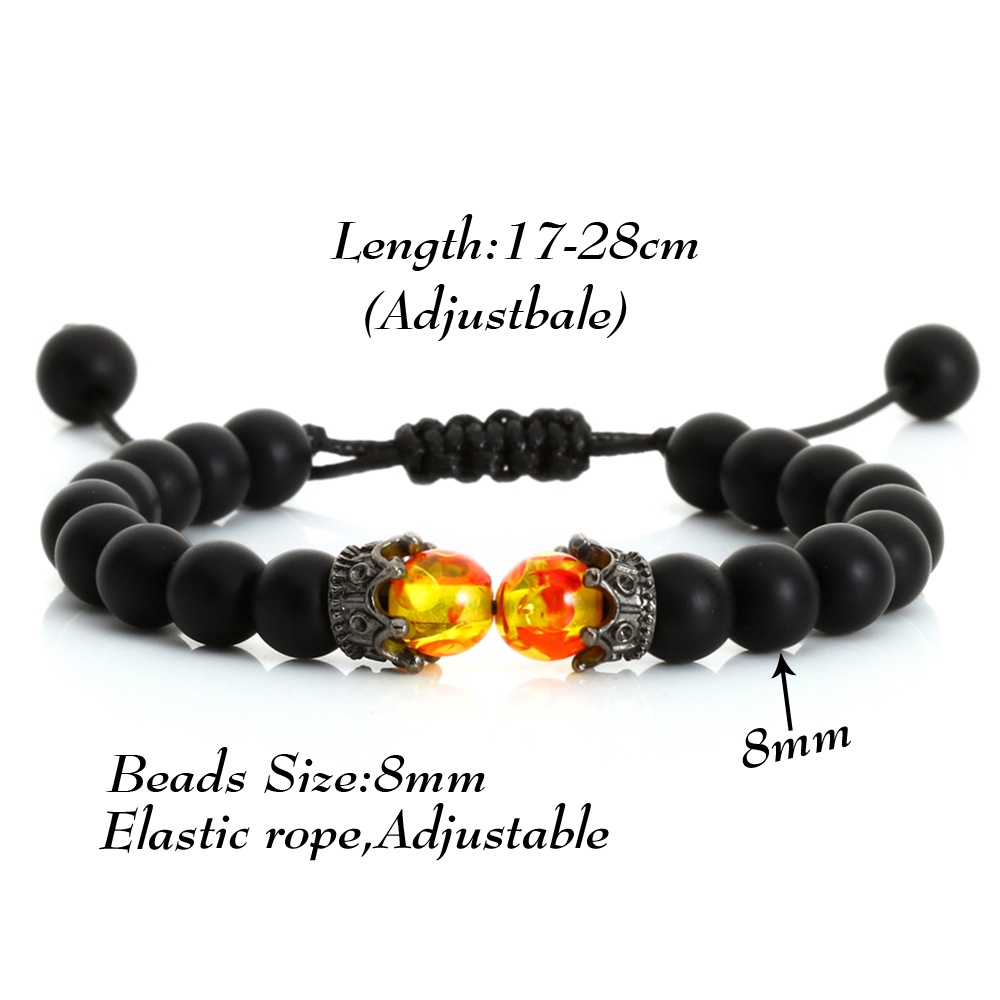 Gelang Manik-Manik Batu Lava Hitam Mahkota Pesona Tiger Eye Gelang Untuk Pria Wanita Braided Bracelets Handmade Adjustable Jewelry Pulseira