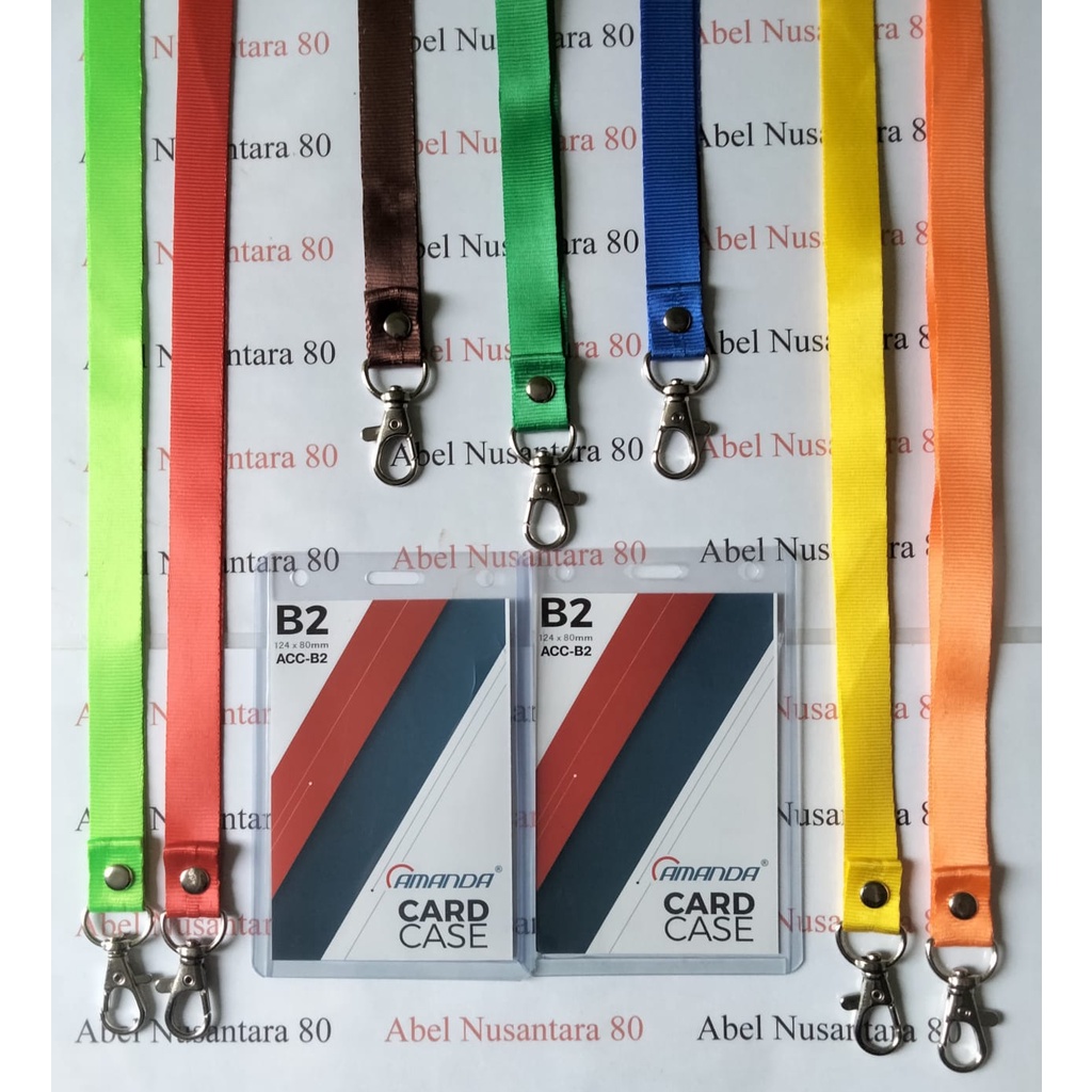 Paket Tali ID Card Kait 1.5CM Polos dengan Card Case B2