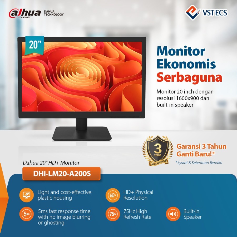 [tanpa palet kayu] Dahua Monitor DHI-LM20-A200S 20&quot; 75Hz HDMI VGA Speaker GARANSI RESMI