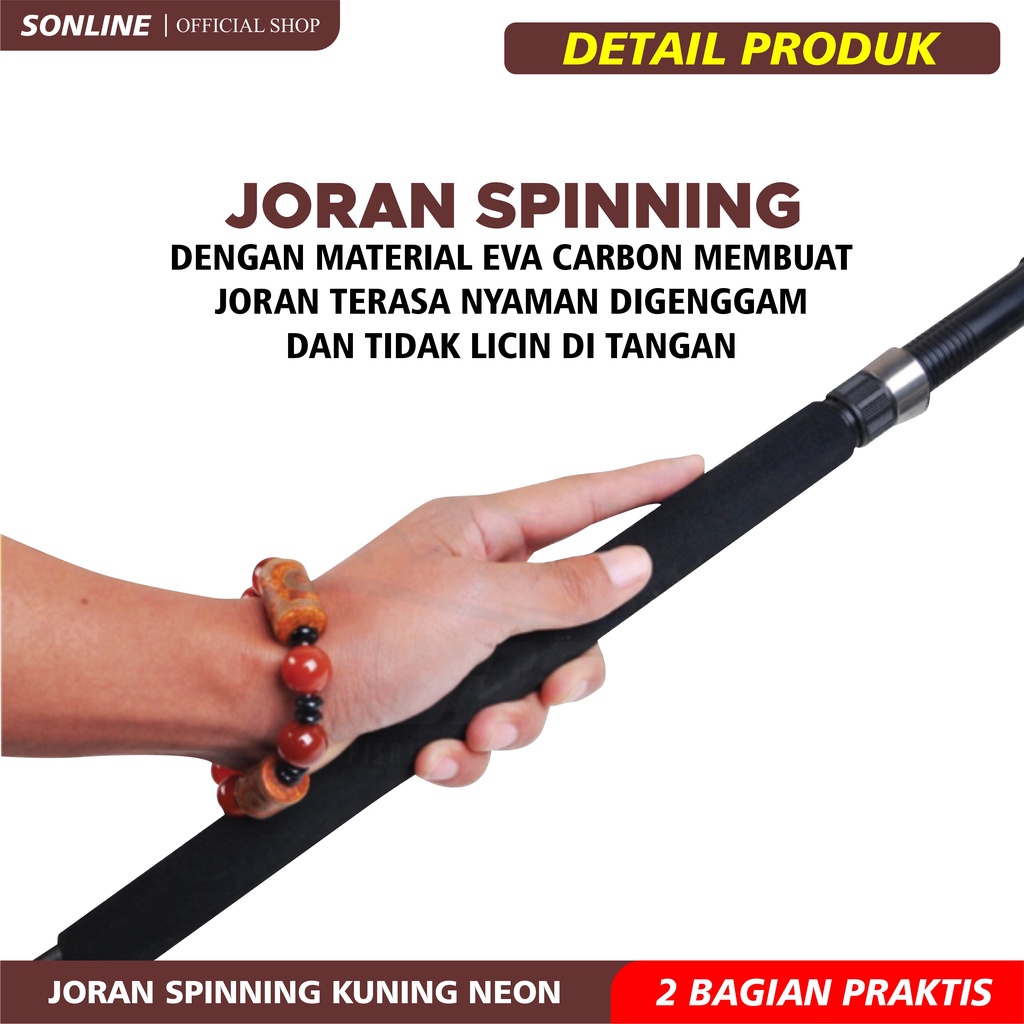 SONLINE Joran Pancing 1.5m s/d 2.1m Fishing Rod Carbon Fiber Joran Pancing Spinning Kuning Neon Fishing Pole 2 Section