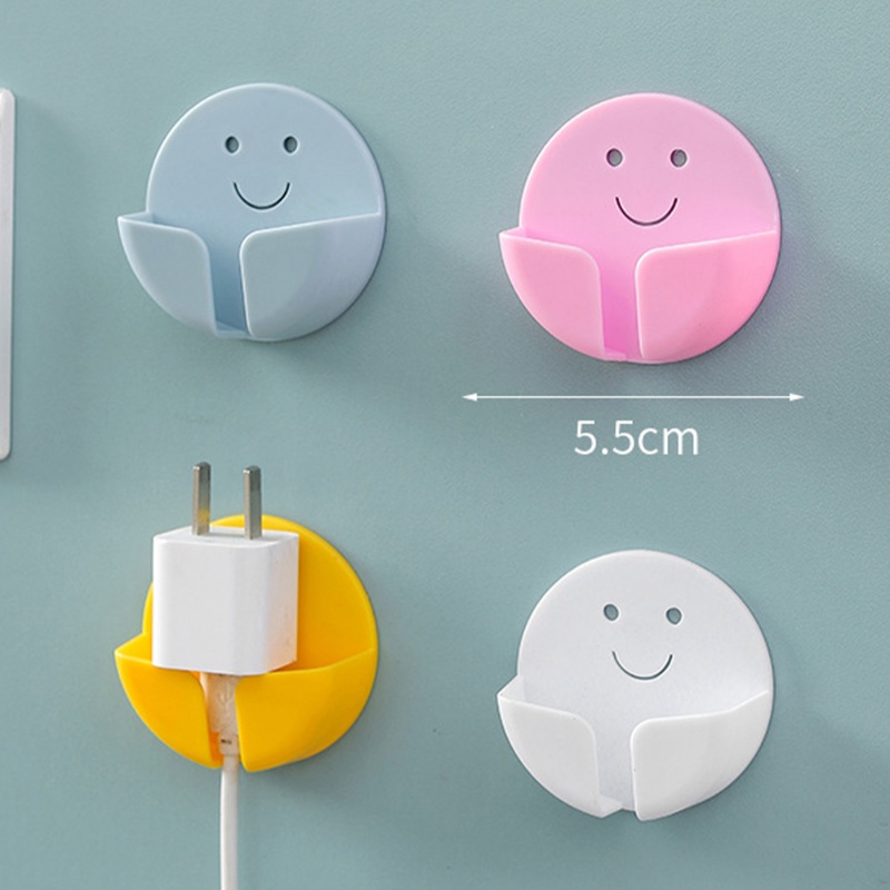 [Harga Grosir] Charger Telepon Memperbaiki Rak Bebas Pukulan Bulat Smiley Hooks Self Adhesive Power Plug Holder Hemat Ruang Serba Serbi Organizer Alat Untuk Kamar Mandi Dapur Kantor