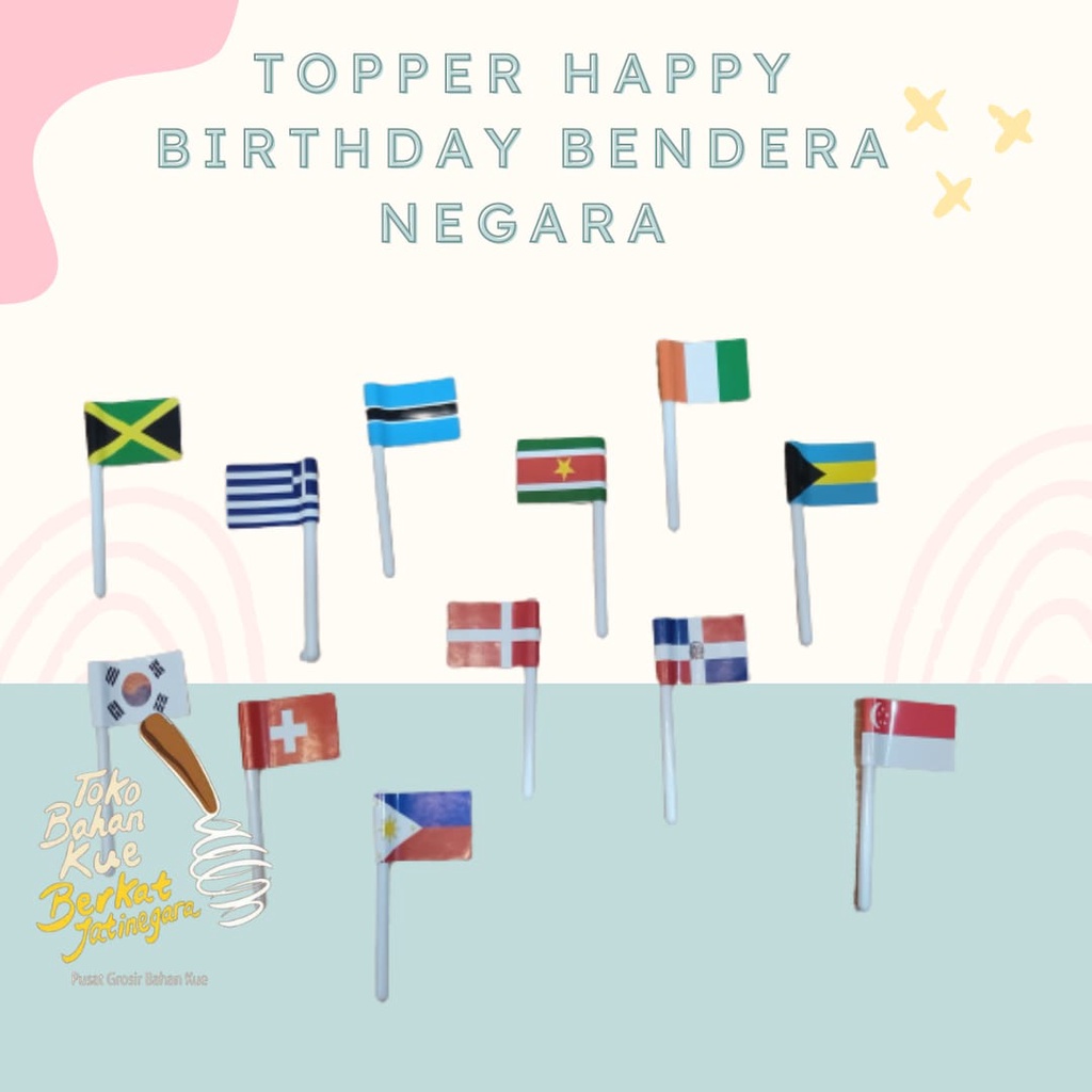 Jual Topper Happy Birthday Bendera Negara Hiasan Kue Dekorasi Cake