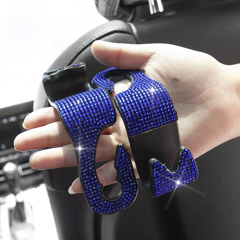 2pcs Car Vehicle Organizer Universal Car Seat Back Hooks Berlian Berkilauan Car Hanging Hook Serbaguna Penyimpanan Handbag Braket Gantung Kuat Beban-bearing Otomotif Hook