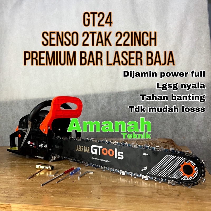 mesin chainsaw gtools Eropa GT24 22inch bar laser baja premium lebih kuat dari STIHL