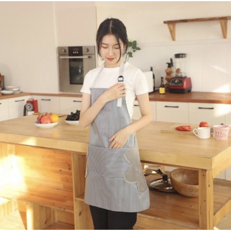 Celemek Masak - Apron Anti Air &amp; tahan minyak motif garis - Apron Masak