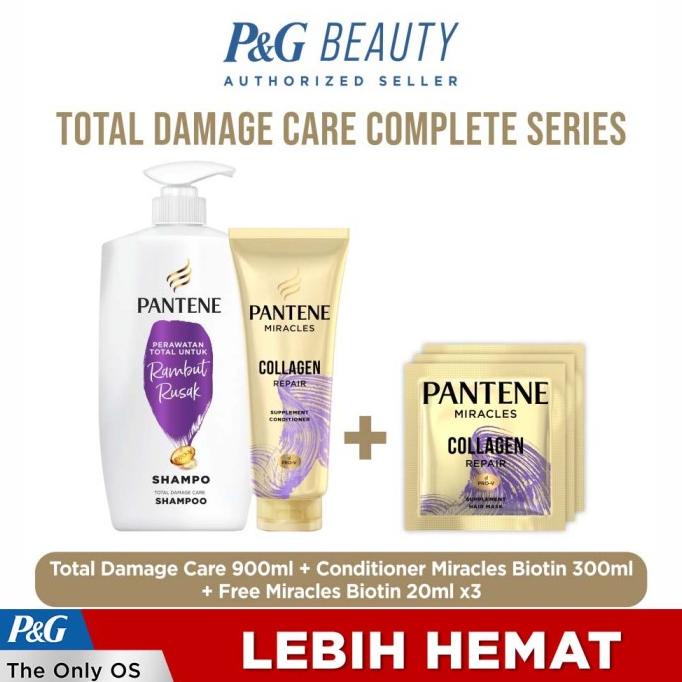 Pantene Paket Perawatan Rambut Rusak Shampo 900Ml, Condi 300Ml, Maskx3