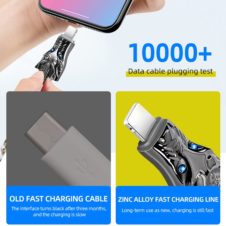 33w Zinc Alloy Dragon Charging Cable 7warna RGB Kabel Pengisian Super Cepat Untuk i-Phone Tipe c Android Micro Usb Data Line