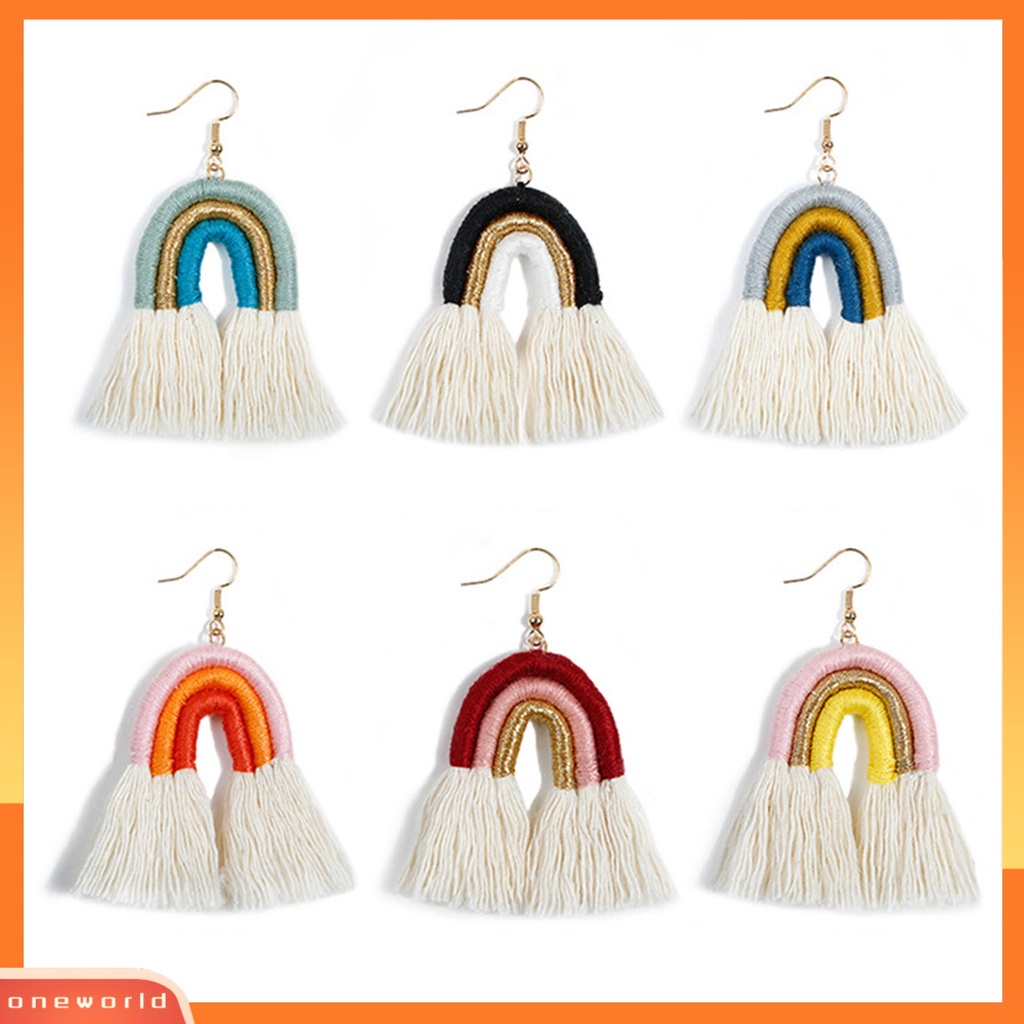 [WONE] 1pasang Anting Pelangi Bohemian Menarik Hias Lapis Rumbai Rainbow Hook Menjuntai Earrings Untuk Kehidupan Sehari-Hari