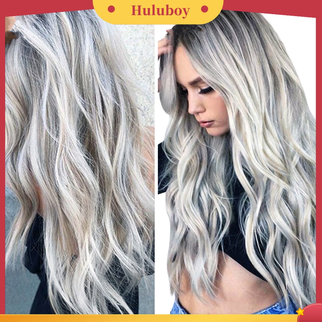 Rambut Palsu Model Panjang Sedang Keriting Warna Gradien Bahan Sutra Suhu Tinggi