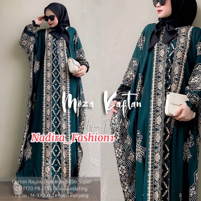 Kaftan Wanita - Daunda Kaftan Size Jumbo XXXXL Motif Daun Lengan Panjang Busui Resleting by Nadira_Fashion / Gamis Rayon Jumbo Kaftan Terbaru-Mozza jotol
