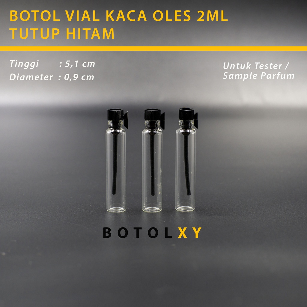 Vial 2ml Botol Lidi Tester Sample Parfum Kaca Stik Oles Mini - Hitam