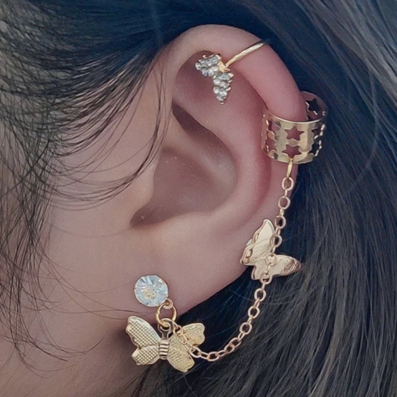 1set Kupu-Kupu Stud Earrings Fashion Berongga Wanita Drop Earrings Menjuntai Vintage Tanpa Tindik Klip Telinga Kreatif Klip Telinga Pengantin Pesta Pernikahan Telinga Perhiasan Aksesoris