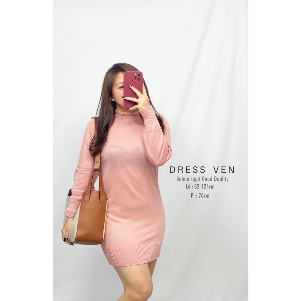 HOPYLOVY Midi Dress Tunik Korean Style Bahan Rajut Ven