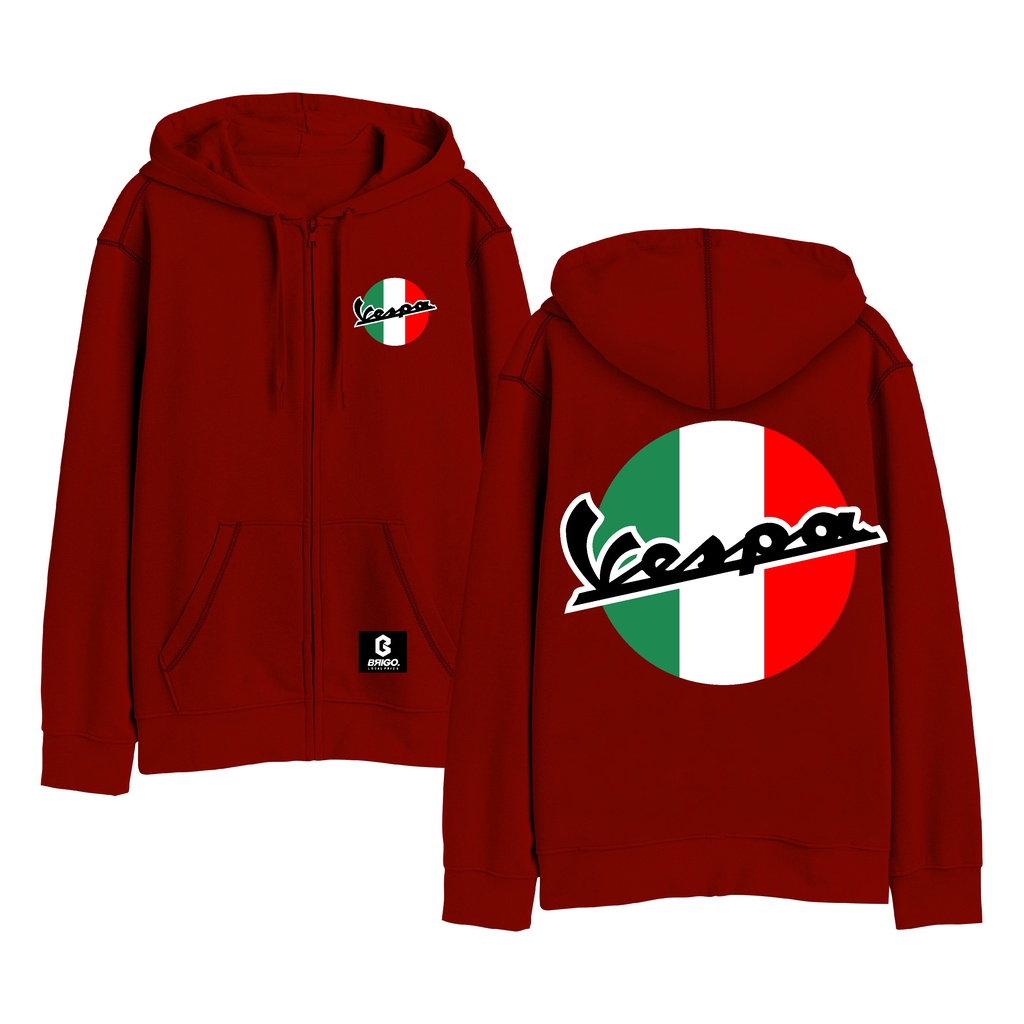 BRIGO X VESPA ITALY Zipper Jumper Hoodie II Sweater Hoodie Resleting BRIGO X VESPS Sablon DTF Fleece Cotton IIM-XXL (Pria &amp; Wanita) Free stiker&amp;Gantungan Kunci