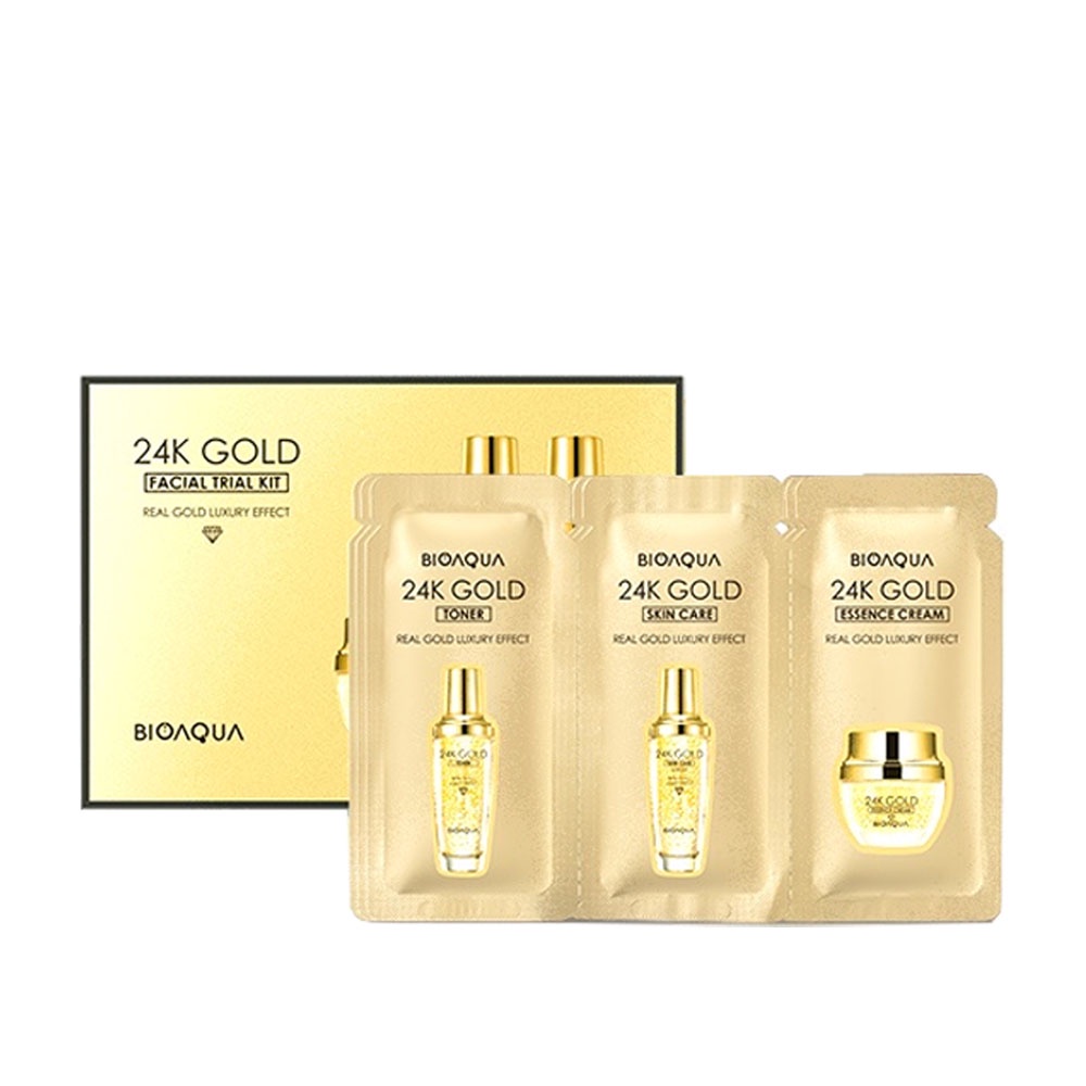 (BPOM) BIOAQUA 24K Gold Facial Trial Kit (3g+3g+3g) ×10pcs Contains toner/serum/essence cream