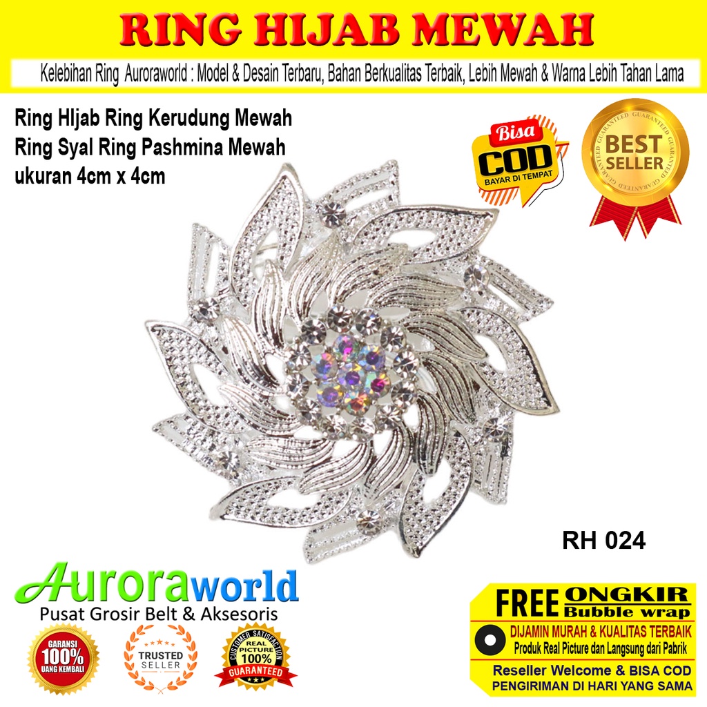 Auroraworld Ring Kerudung Ring Hijab Ring Syal Ring Pashmina Berlian Mewah Bros Cincin Jilbab aksesoris kerudung fashion wanita perhiasan muslim terbaru