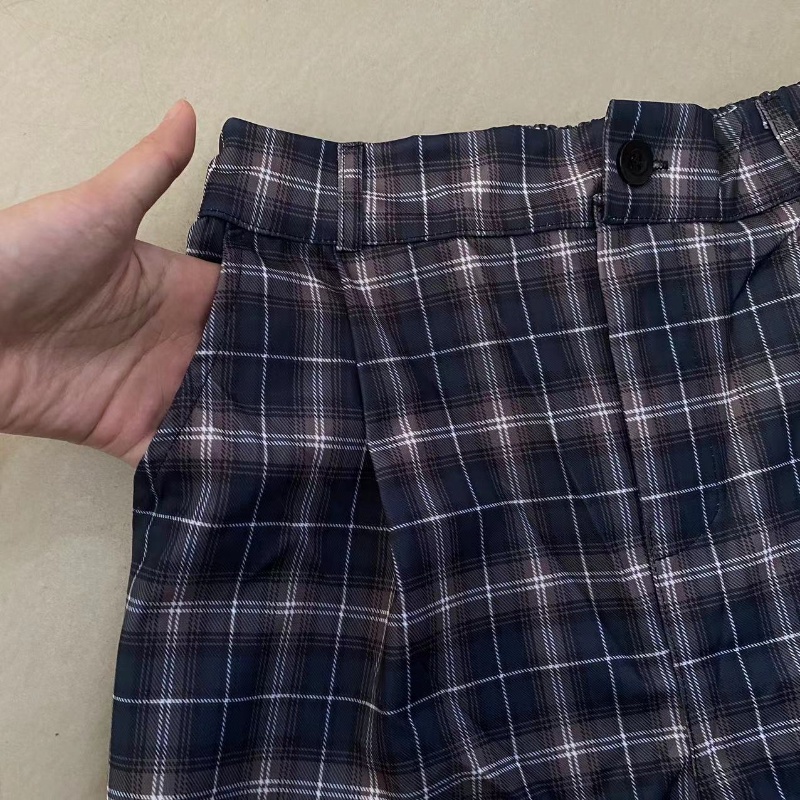 yikoo-Korea celana panjang kotak-kotak casual celana lebar kaki lurus wanita