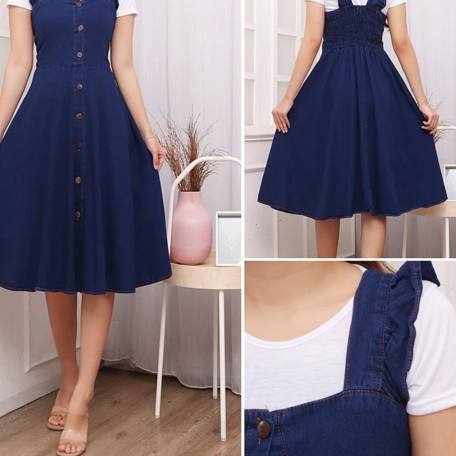 GK Overall Denim Dress Rok Kodok / Jeans Lentur Panjang / Dress jeans