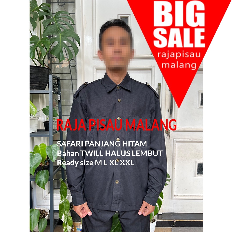 BAJU CELANA SET SAFARI HITAM PANJANG KANCING EMAS SERAGAM
