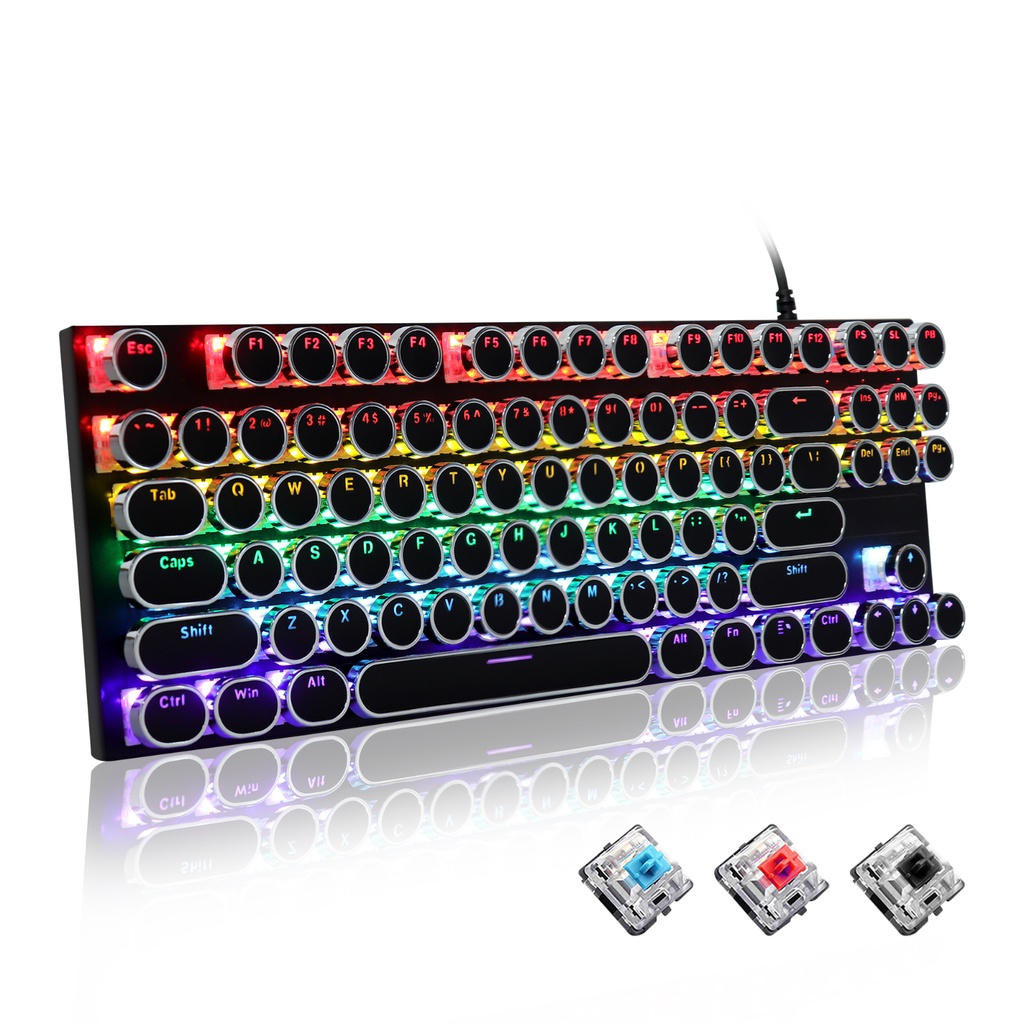 Mesin Steam Punk USB 87kunci Keyboard Kabel 87kunci Keyboard Mekanik Punk 7warna Backlit