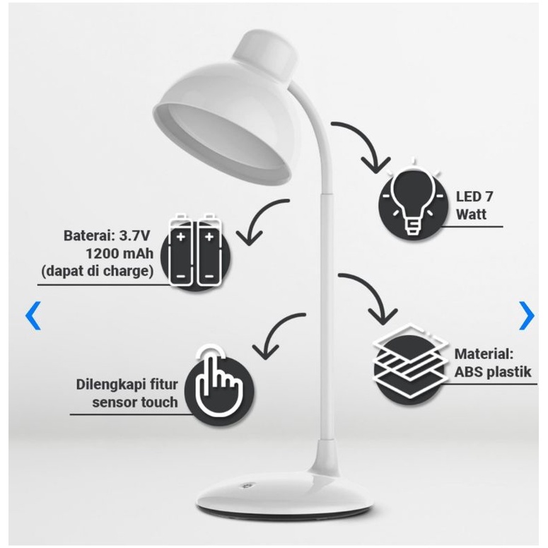 Krisbow Apa Cappy lampu meja belajar isi ulang rechargeable LED 7 watt, 3 warna cahaya