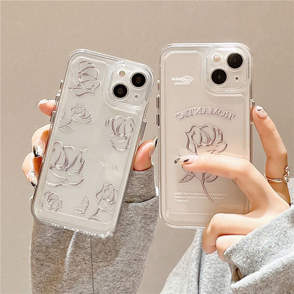 IPHONE Soft Case Mawar Transparan Kompatibel Untuk Iphone14 13 12 11 Pro XS Max X XR 7 8 Plus Shockproof Phone Casing TPU Cover