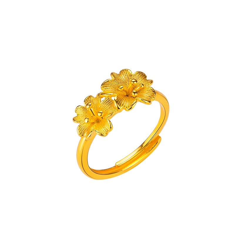 Goldkingdom Perhiasan Fashion Emas Asli Kadar 375 Bangkok Aksesoris Ready Stock Sastra Minoritas Wanita Vintage Bunga Ganda Pernikahan Lapis Emas