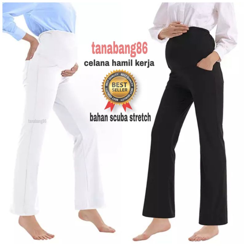 celana hamil putih kerja/celana hamil warna putih/celana hamil kerja warna putih/celana bumil putih/celana ibu hamil warna putih