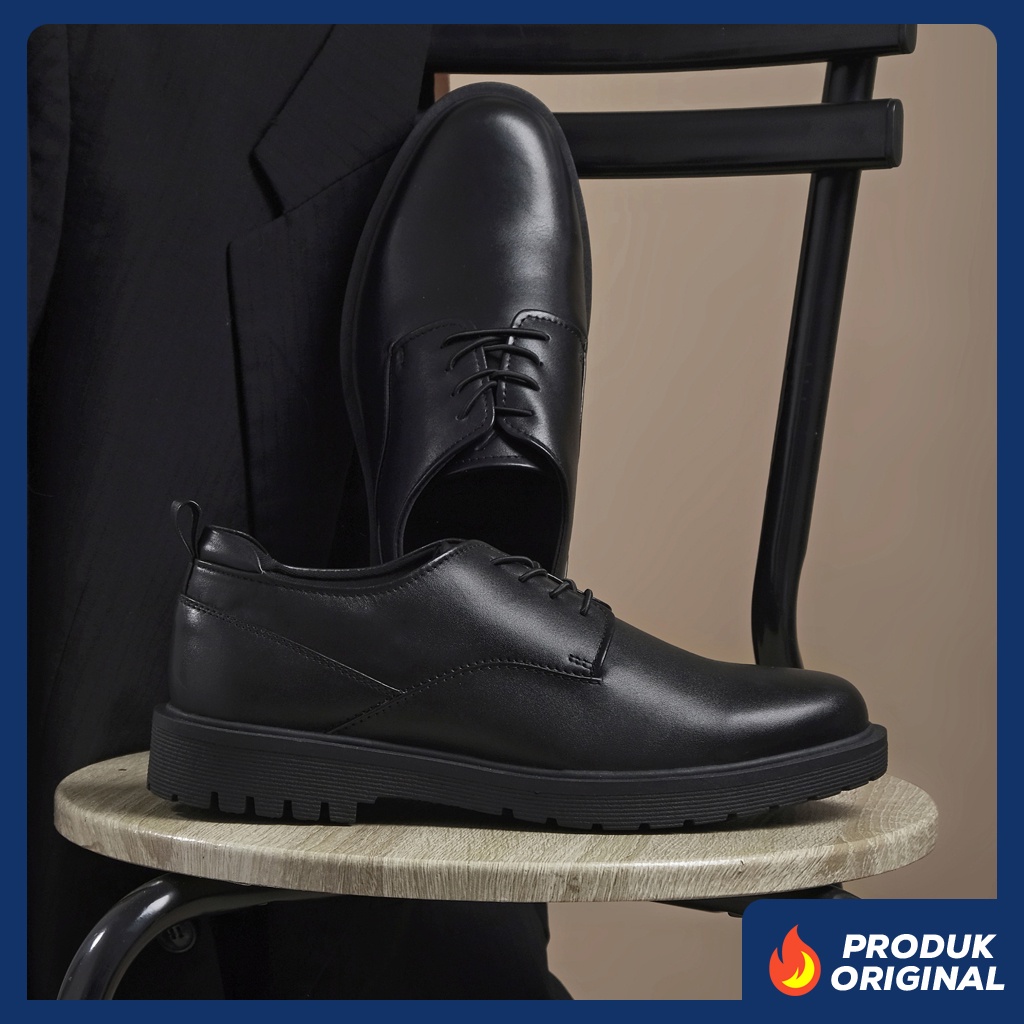 THOM BLACK ORIGINAL x KENZIOS Sepatu Kulit Sapi Asli Full Hitam Pria Formal Pantofel Tali Kerja Kantor Resmi Guru Kantoran Pesta Undangan Wedding Kondangan Nikah Wisuda Kuliah Semi Casual Derby Modern Oxford Genuine Leather Kenzio Footwear Keren Kekinian