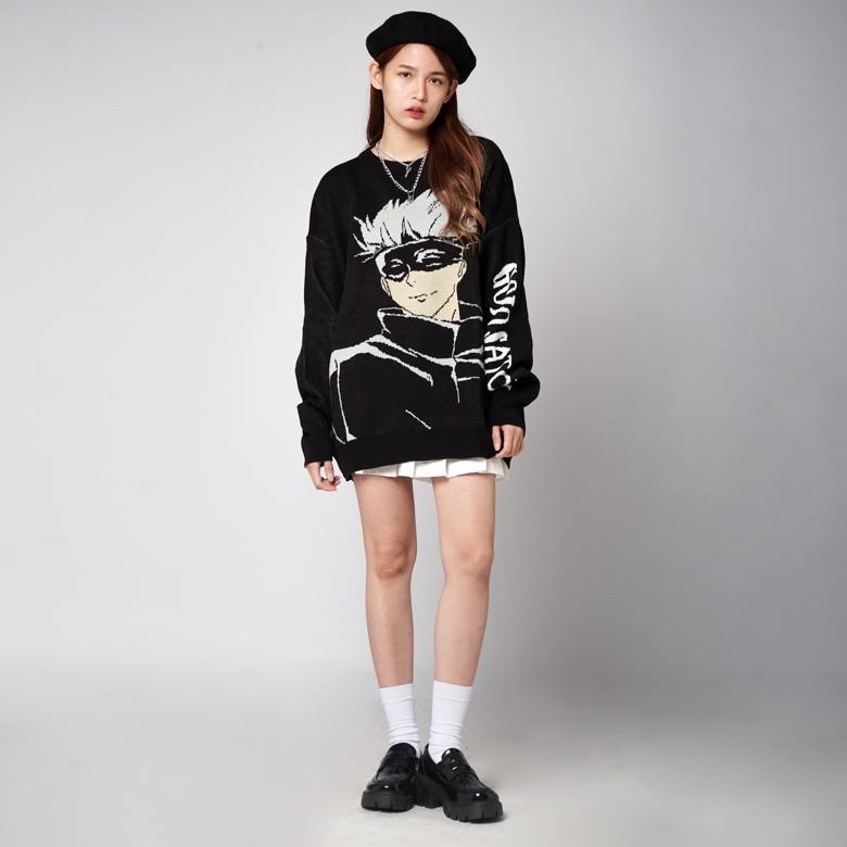Stiego-Gojo Satoru Two Jujutsu kaisen Sweater Knit Streetwear Vintage Knitting Sweater Anime (KODE L