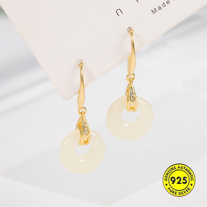 Anting Gesper Pengaman Giok Hetian Giok Hetian Liontin Oval Wanita U1166