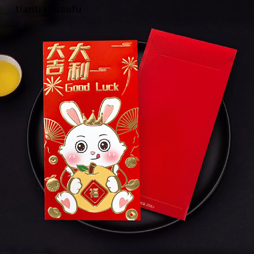 [tiantianbaofu] 6 Pcs 2023tahun Kelinci Festival Musim Semi Tahun Baru Amplop Merah Kartun Anak Hadiah Uang Packing Tas Beruntung Merah Paket Tas Butik