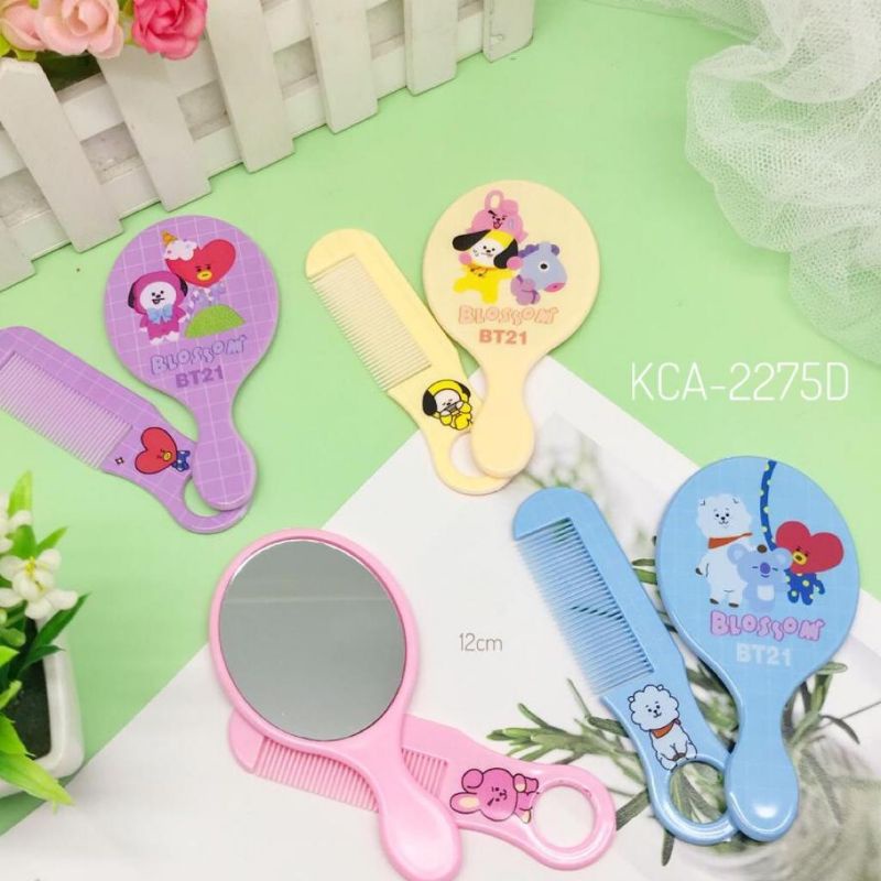 12set Cermin+Sisir 6x11.5cm Kecil Oval Kaca Kulakan Grosir